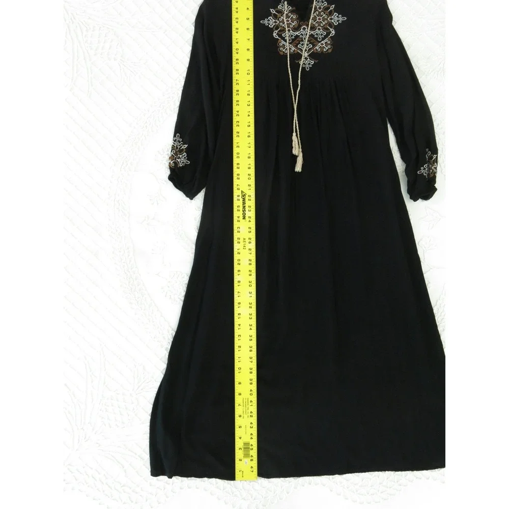 Modap Nhan Vintage Black Embroidered Rayon Maxi Dress 40 XS Whimsigoth Modest - Picture 6 of 8